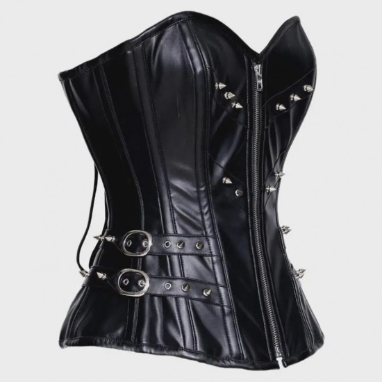 Women Real Leather Corset Overbust Handmade Black Genuine Leather Corset, Heavy Duty Steel Boned Waist Gothic Luxury and Stylish