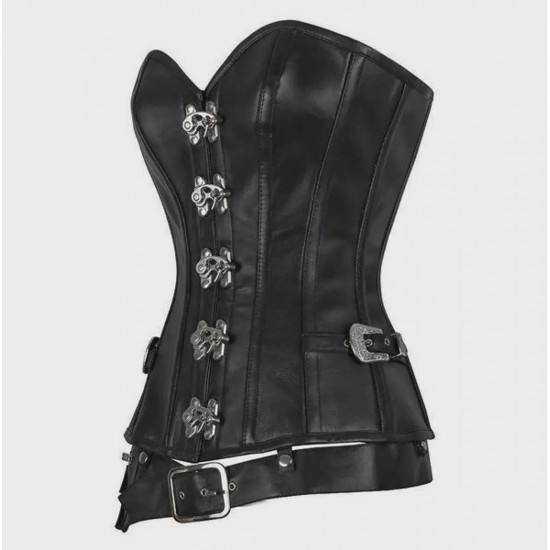 Women Real Leather Corset Overbust Handmade Black Genuine Leather Corset, Heavy Duty Steel Boned Waist Gothic Luxury and Stylish