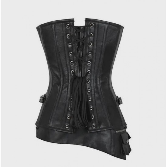 Women Real Leather Corset Overbust Handmade Black Genuine Leather Corset, Heavy Duty Steel Boned Waist Gothic Luxury and Stylish