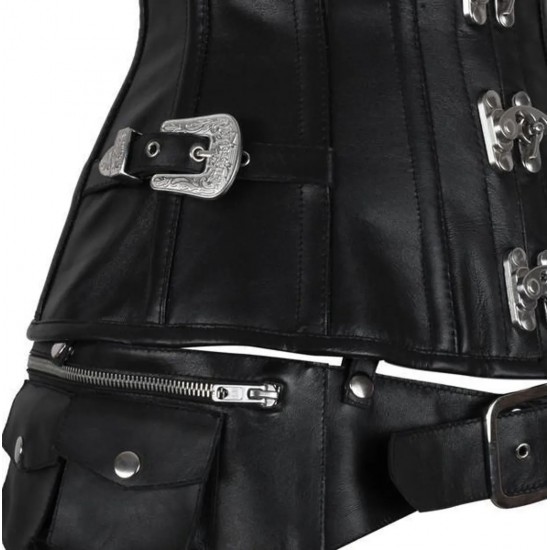 Women Real Leather Corset Overbust Handmade Black Genuine Leather Corset, Heavy Duty Steel Boned Waist Gothic Luxury and Stylish