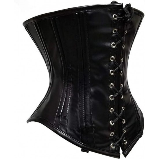 Women Real Leather Corset Underbust Handmade Black Genuine Leather Corset, Heavy Duty Steel Boned Waist Gothic Luxury and Stylish