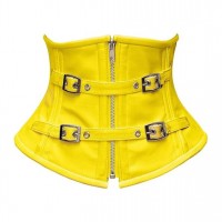 Women Real Leather Corset Underbust Handmade Yellow Genuine Leather Corset, Heavy Duty Steel Boned Waist Gothic Luxury and Stylish