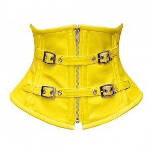 Women Real Leather Corset Underbust Handmade Yellow Genuine Leather Corset, Heavy Duty Steel Boned Waist Gothic Luxury and Stylish