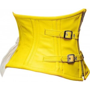 Women Real Leather Corset Underbust Handmade Yellow Genuine Leather Corset, Heavy Duty Steel Boned Waist Gothic Luxury and Stylish