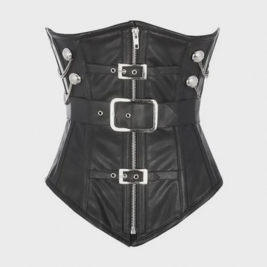 Women Real Leather Corset Underbust Handmade Black Genuine Leather Corset, Heavy Duty Steel Boned Waist Gothic Luxury and Stylish