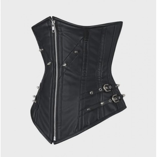 Women Real Leather Corset Underbust Handmade Black Genuine Leather Corset, Heavy Duty Steel Boned Waist Gothic Luxury and Stylish