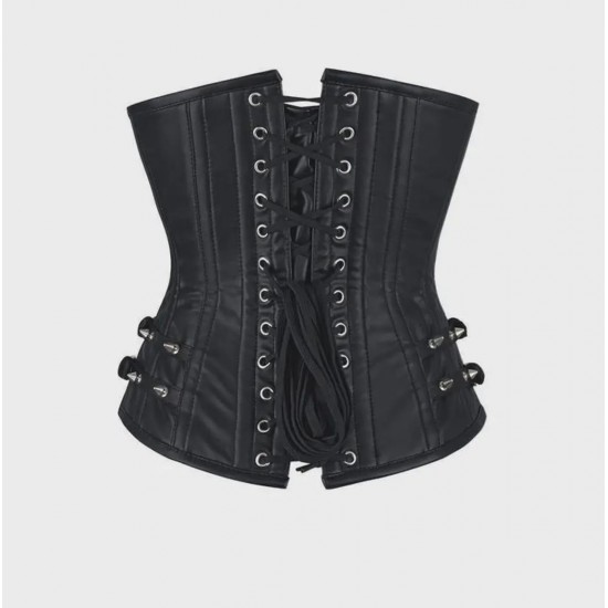 Women Real Leather Corset Underbust Handmade Black Genuine Leather Corset, Heavy Duty Steel Boned Waist Gothic Luxury and Stylish
