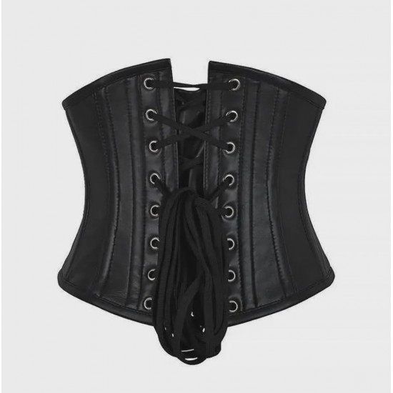 Women Real Leather Corset Underbust Handmade Black Genuine Leather Corset, Heavy Duty Steel Boned Waist Gothic Luxury and Stylish
