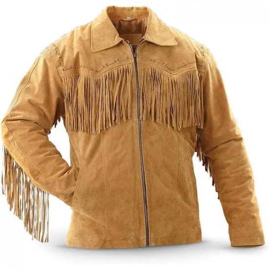 Men's Fringes Western Suede Leather Jacket, Traditional Cowboy Native American Jacket, Cowboy Fashion Leather Jacket