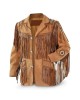 Men's Western Cowboy Real Suede Leather Jacket with Fringe and Bead Work, Traditional Cowboy Native American Jacket