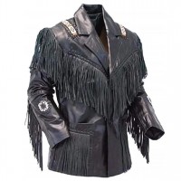 Men's Western Fashion Cowboy Real Leather Jacket Native American Wears Fringed & Beaded Jacket 