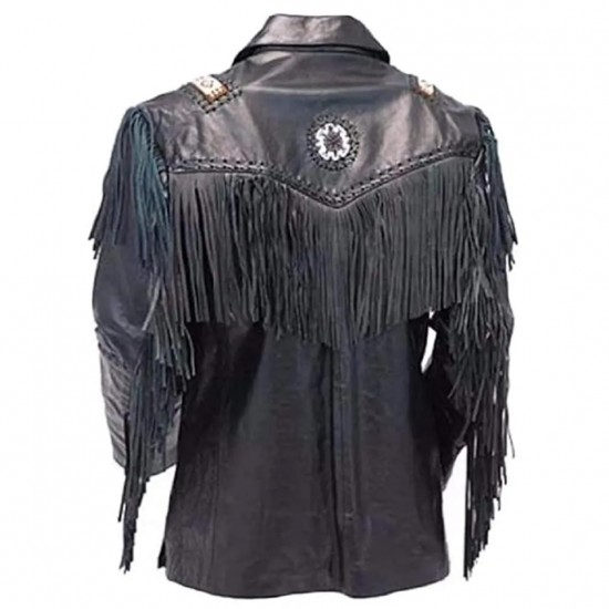 Men's Western Fashion Cowboy Real Leather Jacket Native American Wears Fringed & Beaded Jacket 