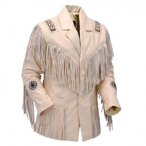 Men's Western Fashion Cowboy Real Leather Jacket Native American Wears Fringed & Beaded Jacket