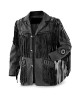 Men's Western Cowboy Real Suede Leather Jacket with Fringe and Bead Work, Traditional Cowboy Native American Jacket