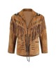 Men's Western Cowboy Real Suede Leather Jacket with Fringe and Bead Work, Traditional Cowboy